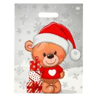 Пакет 310х400 мм, 60 мкм с проруб. ручками, диз. "Мишка с подарками", ПВД, 50 шт/упак "Тикопластик" 500 шт/кор РОССИЯ н00245465