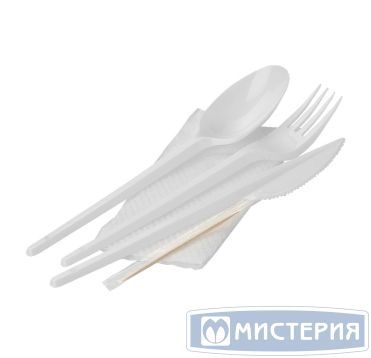 Комплект столовых приборов №5 [лож.ст.+ вил.+ нож: 165 мм, бел., ПС+ салф.+ з/ч.], 300 шт/кор 300 шт/упак РОССИЯ 501523