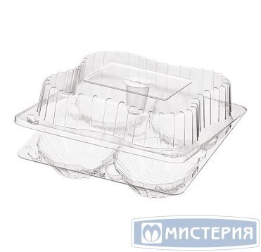Упаковка квадрат внеш. 167x166x55мм, внутр. 4 секции d-44 h-44мм, на 4 корзинки 0.4кг, прозрачная, ОПС