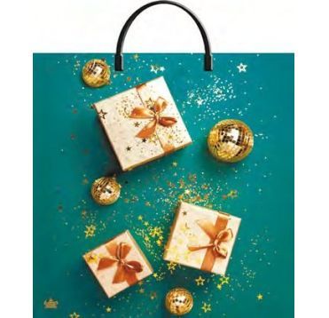 Пакет 370х360 мм, 100 мкм с петлев. ручками, диз. "Золотые подарки", ПВД, 10 шт/упак "Тикопластик" 100 шт/кор РОССИЯ н00205935