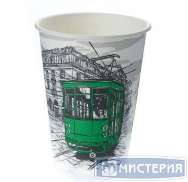 Одноразовый стакан для холодного и горячего, 0.3л, верхний d 90мм нижний d 60мм, h 111мм, с рисунком Big Citi Life, с рисунком, однослойный, картон