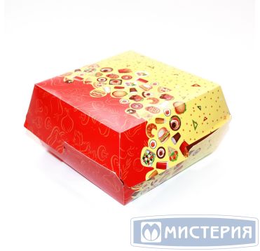 Коробка для бургера [бургербокс] 120х120х70 мм, диз. "Рог изобилия", разноцв., карт., 250 шт/кор 250 шт/упак РОССИЯ