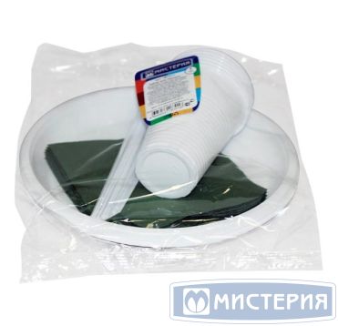 Набор одноразовой посуды для пикника [6 стак. 200 мл, ПП+6 тар. d205 мм, ПС+6 вил.+6 салф.] 15 упак/кор РОССИЯ