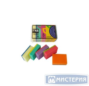 Губка поролоновая для посуды 100х70х30 мм, цвет в ассорт., 5 шт/упак "Гуд" Макси 48 упак/кор РОССИЯ 2.4