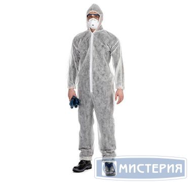 Комбинезон, XL (56 размер), молния, капюшон и рукава на резинке, белый