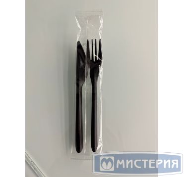 Комплект столовых приборов №2 [вил.+ нож: 173,5 мм,, черн. ПП], 300 шт/кор 300 шт/упак РОССИЯ Н21-022