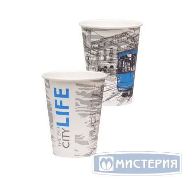 Одноразовый стакан для холодного и горячего, 0.4л, верхний d 90мм нижний d 60мм, h 135мм, с рисунком Big Citi Life, с рисунком, однослойный, картон